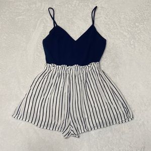 Small navy and white striped romper